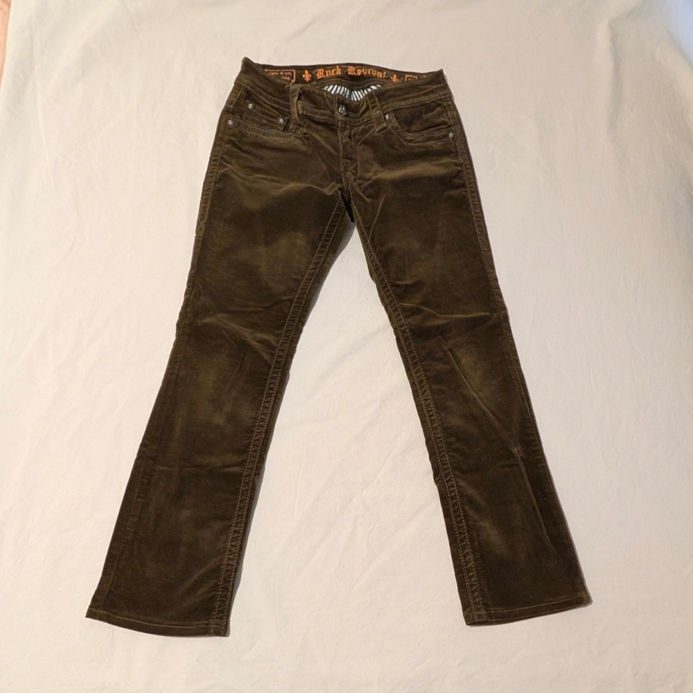 Rock Revival Jen Straight Brown Corduroy Pants Women's 28 Mid Rise Stretch